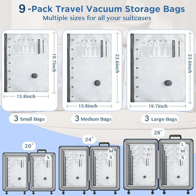 Cora Travel Vacuum Storage Bags | Cordless, USB-Rechargeable Pump 10
