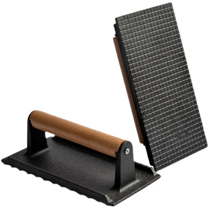 Crisp Burger Press | Durable Cast Iron with Wooden Handle 10
