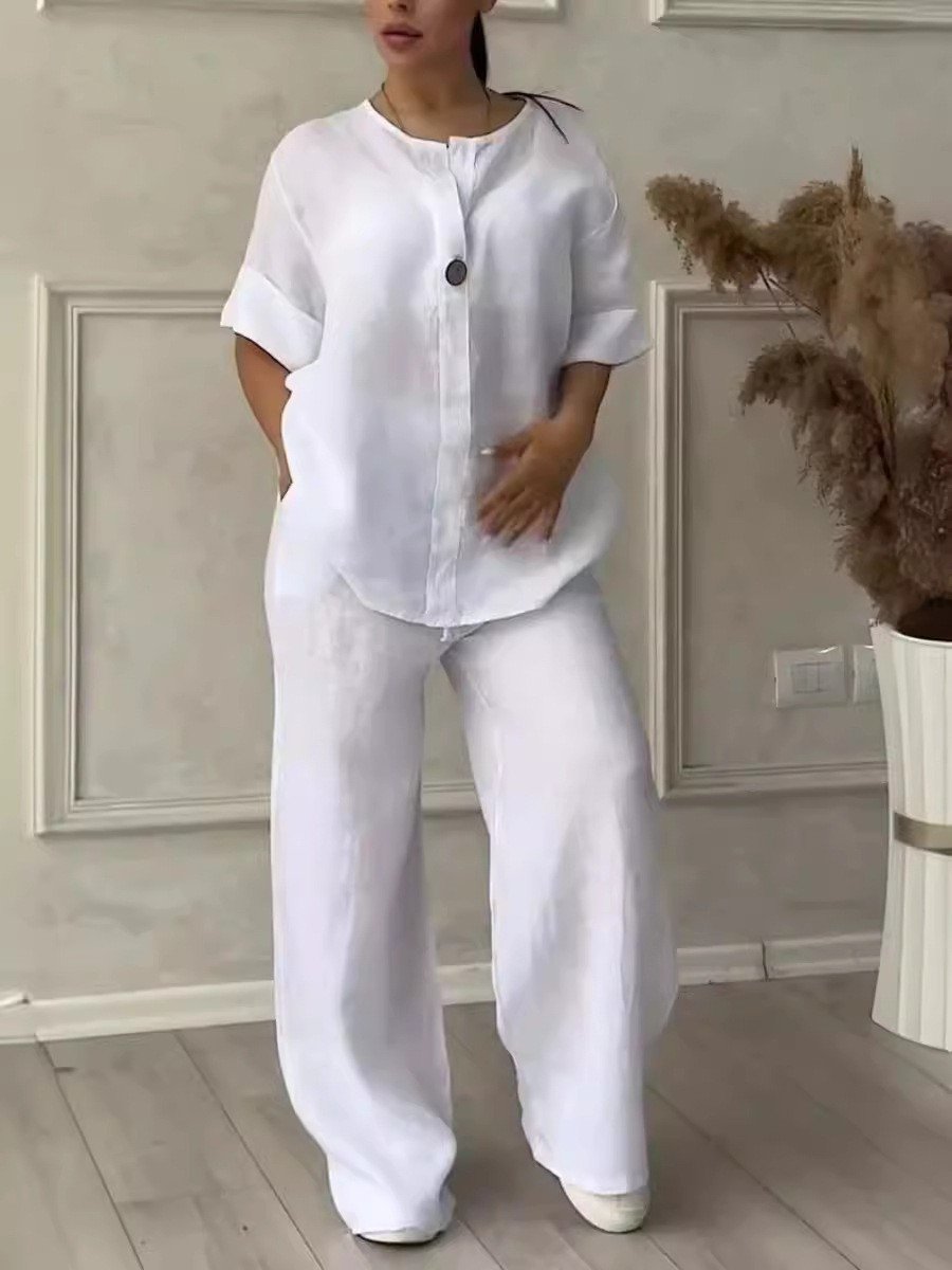 Wina Casual Set | Cotton and Linen, V-Neck Design 8