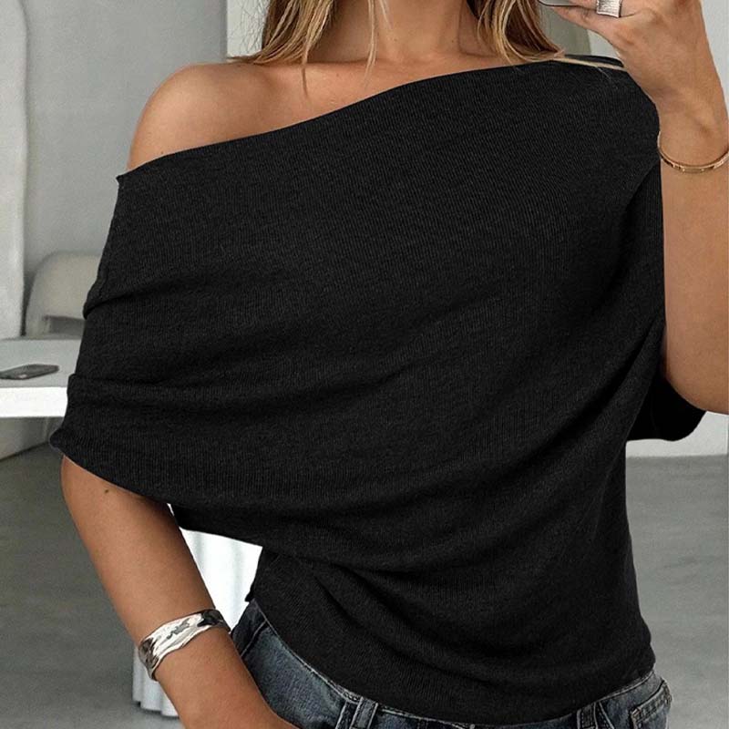 Aura Batwing Top | Asymmetrical Off - Shoulder, Premium Ribbed Knit - Hartwella