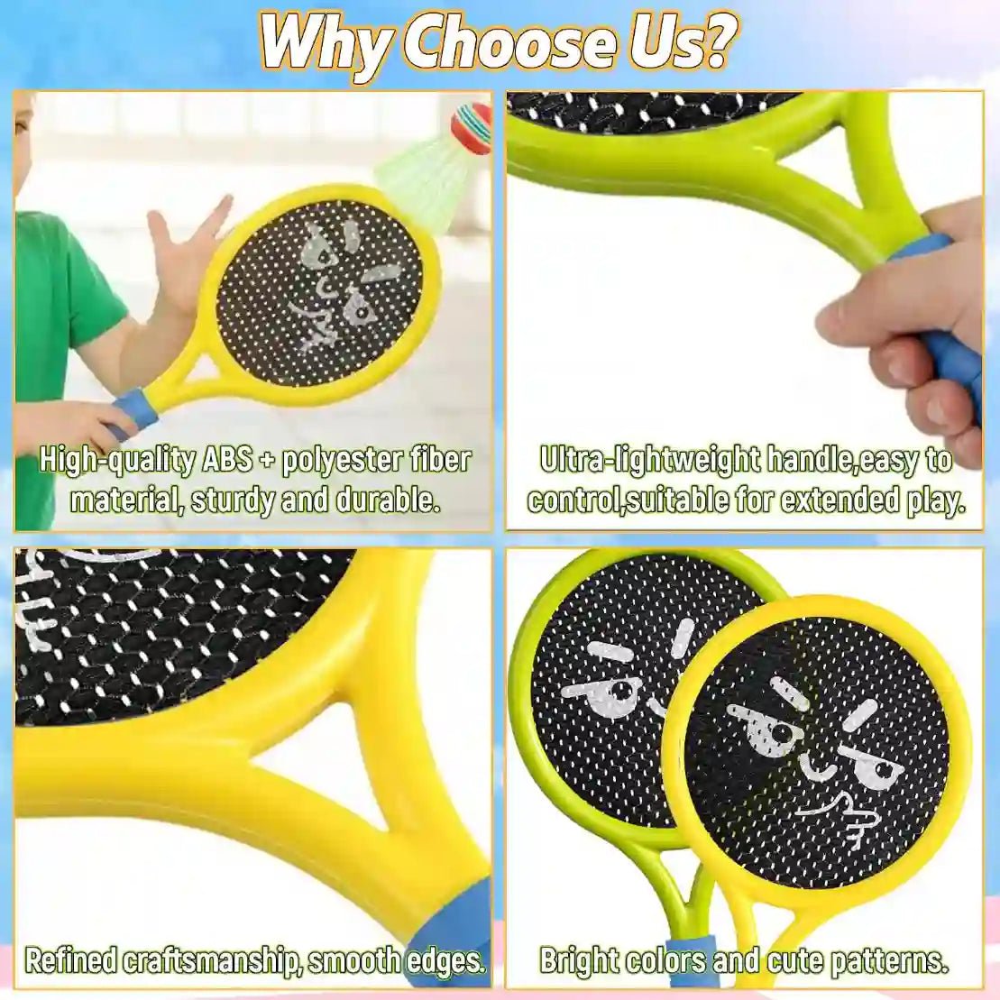 Breezy Racket Toy Set | Soft Foam Edges, Silent Bounce Ball - Hartwella