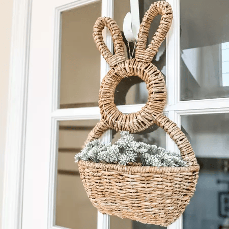 Bunny Basket Wall Pocket | Natural Woven Wicker Spring Decor - Hartwella
