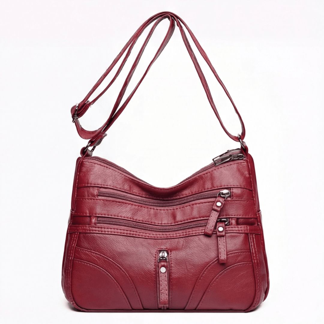 Caden Crossbody Bag | Soft PU Leather, 6 Zippered Pockets, Adjustable Strap - Hartwella