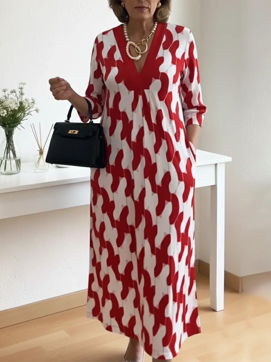 Chic Maxi Dress | V - Neck, Mid - Length Sleeves, Plus Size Available - Hartwella
