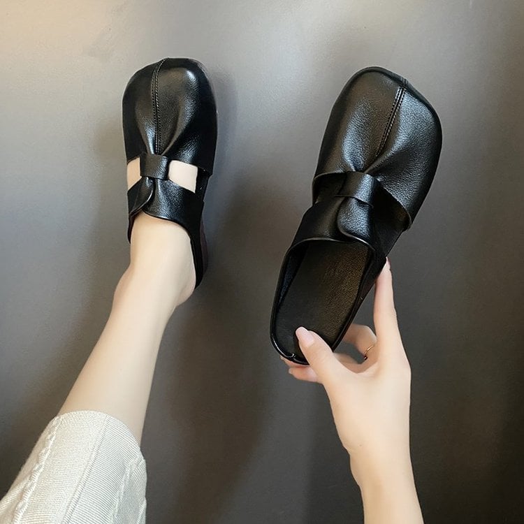 Cleo Black Mules | Comfortable PU Leather, Cut - Out Design - Hartwella