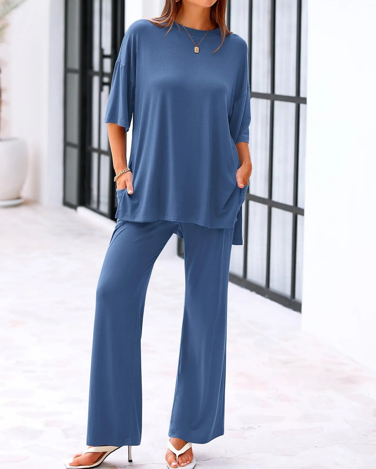 Cleo Casual Set | Loose - Fit Top & Wide - Leg Pants with Pockets - Hartwella