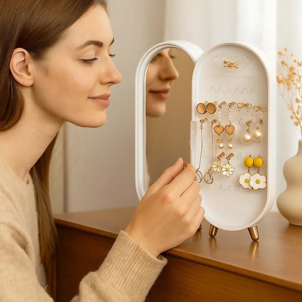 Elysian Jewelry Organizer | Elegant Travel Jewelry Case with Mirror - Hartwella