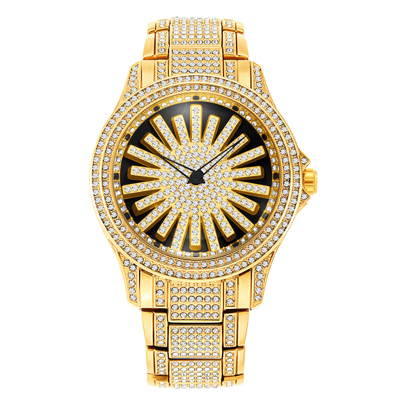 Iced - Out Men's Watch | Gold Quartz with Rotating Dial - Hartwella