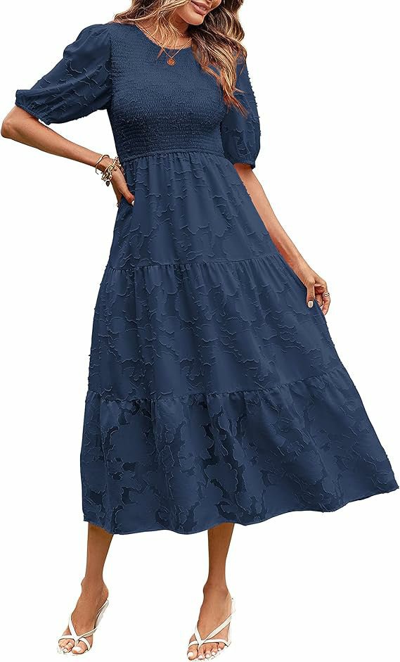 Luna Puff Sleeve Dress | Embossed Floral Jacquard - Hartwella