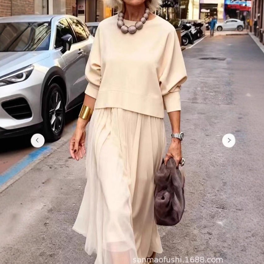 Luna Women's Set | Relaxed Knit Top & Elegant Mesh Dress, Two - Piece Loungewear - Hartwella