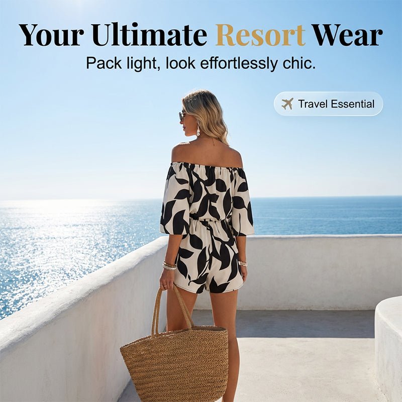 Oriana Off Shoulder Jumpsuit | Adjustable Drawstring, Abstract Print - Hartwella