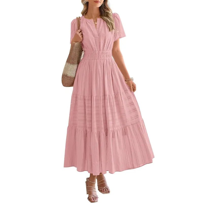 Plea Floral Maxi Dress | Flattering V - Neck, Soft Pleated Fabric - Hartwella