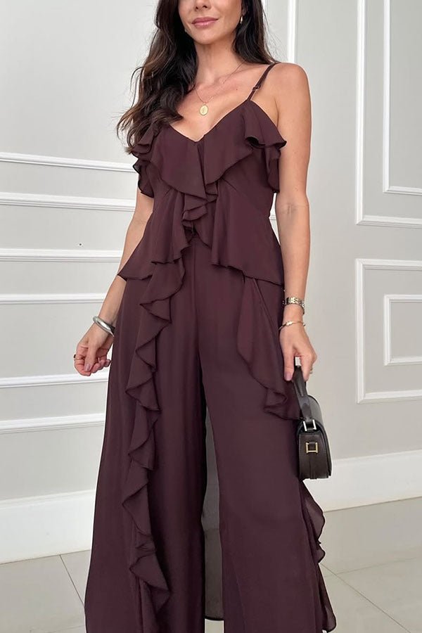 Raffi Two Piece Set | Lightweight Chiffon Ruffled Cami & Wide Leg Pants - Hartwella