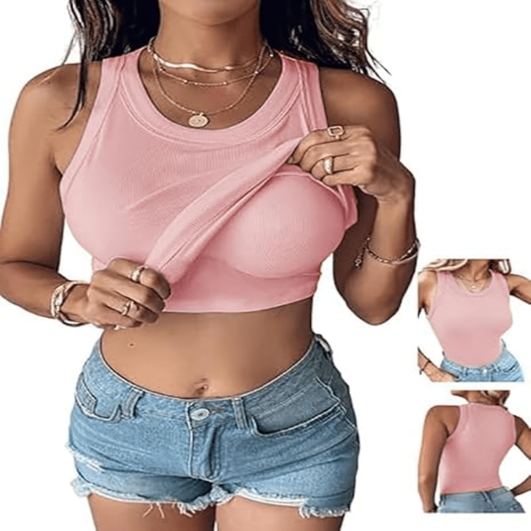 Rina Ribbed Tank Top | Built-In Bra, Soft & Breathable Fabric - Hartwella