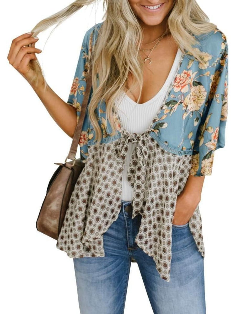 Soleil Floral Kimono | Lightweight Chiffon, Ruffle Sleeve Beach Cover - Up - Hartwella
