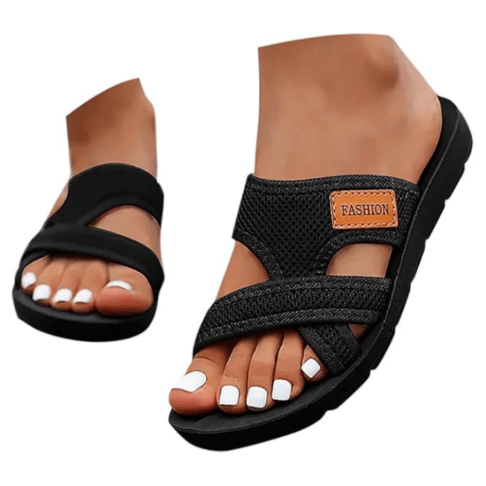 Wander Black Flat Sandals | Comfortable Open Toe Design for Women - Hartwella
