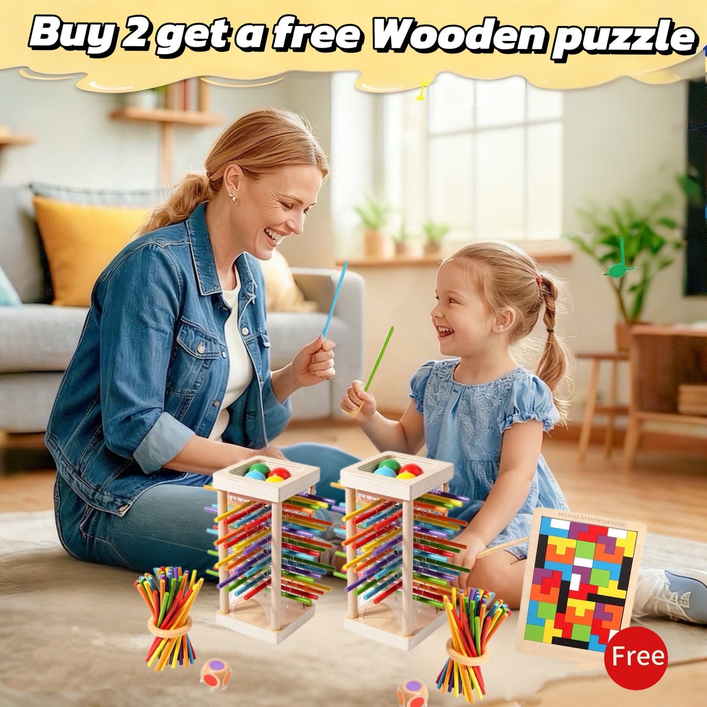 Wondrous Wooden Peg Game | Cognitive Development Toy for Kids, Mixed Color Sticks - Hartwella