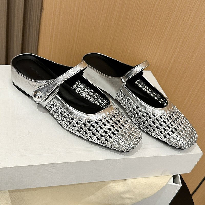 Woven Mary Jane Mules | Breathable Mesh, Comfortable Fit - Hartwella