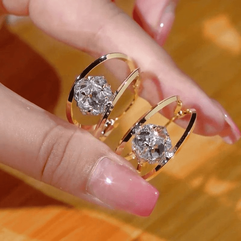 Zyra Double Hoop Earrings | Gold-Toned with Zirconia Sparkle, Lightweight Design - Hartwella