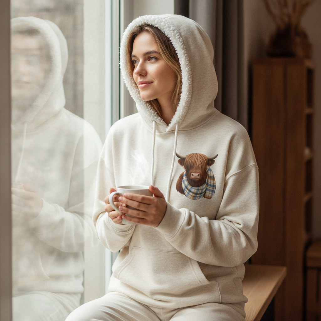 Coorie™ Fleece-Lined Highland Cow Hoodie