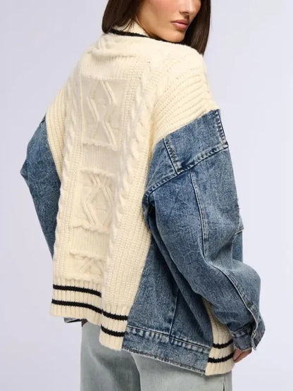 Ava Cardigan Sweater | Cotton Blend, Relaxed Fit with Denim Sleeves 2