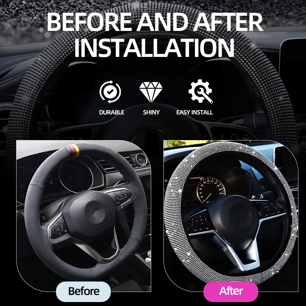 Bling Crystal Steering Wheel Cover | Rhinestone Design, Anti-Slip, Comfortable Fit 3