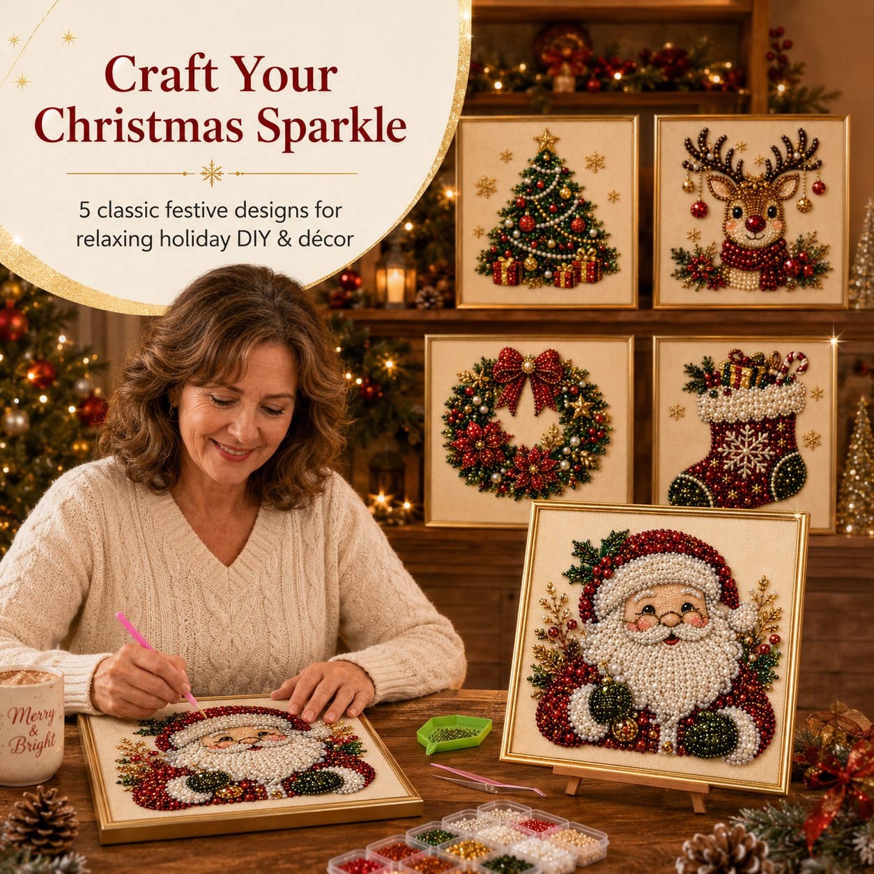 Blynn Pearl Diamond Art Kit | Christmas DIY, Beginner-Friendly, 20x20cm 1