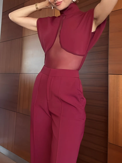 Burgundy Mesh Set | High Neck, Slim Fit 2