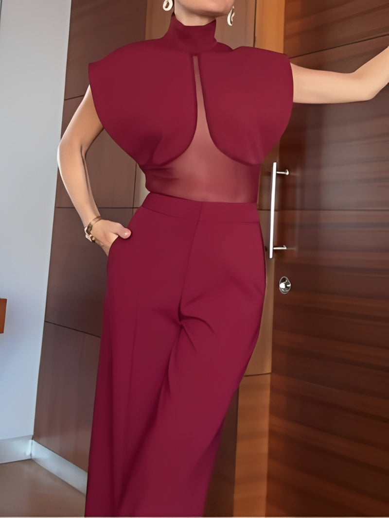 Burgundy Mesh Set | High Neck, Slim Fit 3