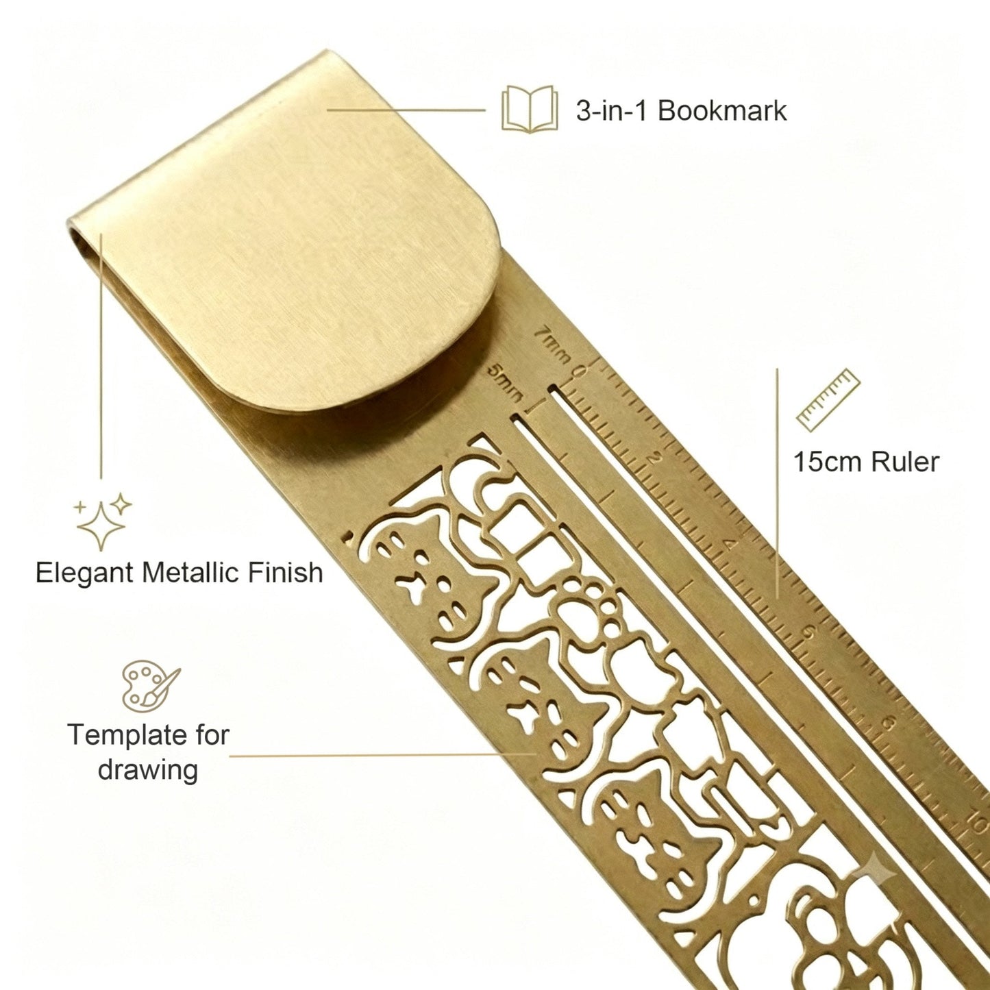 Cleo Metal Bookmark Maker | 3-in-1 Ruler and Stencil, Durable Design 1