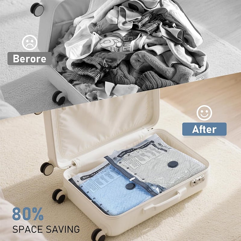 Cora Travel Vacuum Storage Bags | Cordless, USB-Rechargeable Pump 4