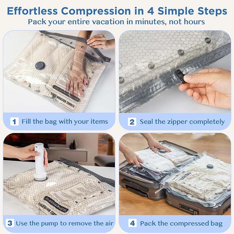 Cora Travel Vacuum Storage Bags | Cordless, USB-Rechargeable Pump 5
