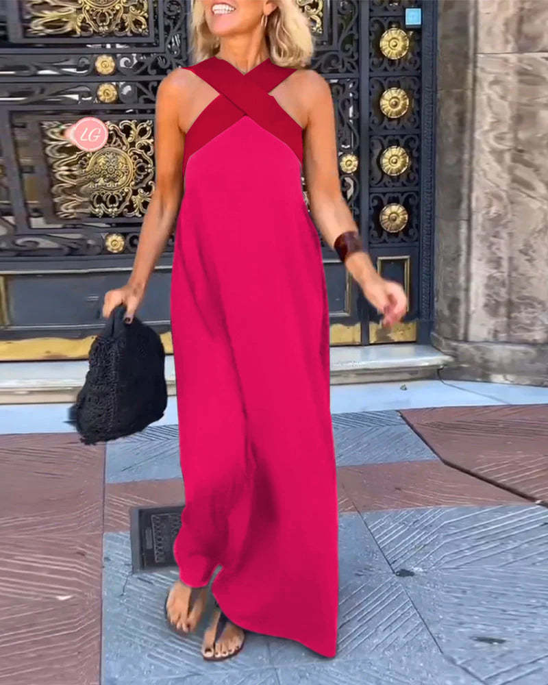 Cross Halter Neck Sleeveless Stitching Dress 10
