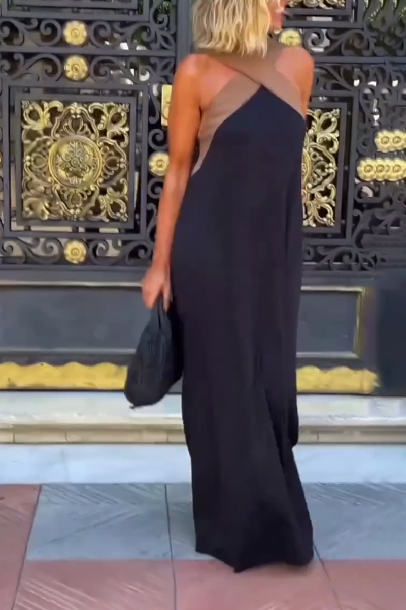 Cross Halter Neck Sleeveless Stitching Dress 2
