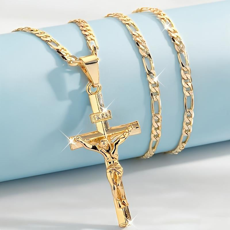 Cruz Gold Necklace | Adjustable Figaro Chain, Hypoallergenic 1