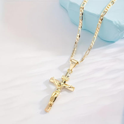 Cruz Gold Necklace | Adjustable Figaro Chain, Hypoallergenic 4