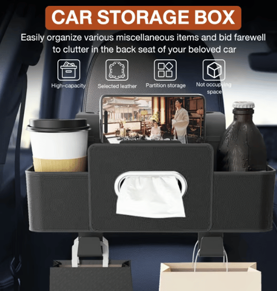 Cura Car Organizer | Waterproof Backseat Storage with Cup Holders and Tissue Box Slot 2