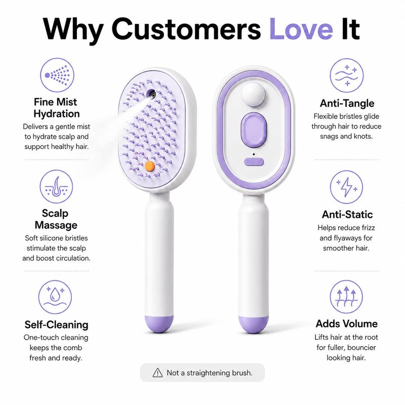 Elysia Electric Hair Brush | Dual-Action Spray & Scalp Massager 7