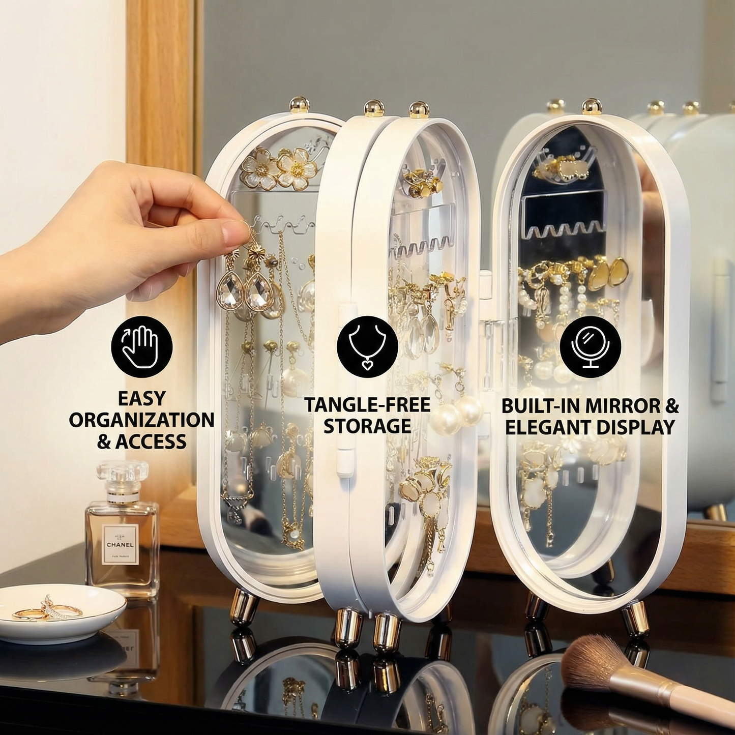 Elysian Jewelry Organizer | Elegant Travel Jewelry Case with Mirror 1