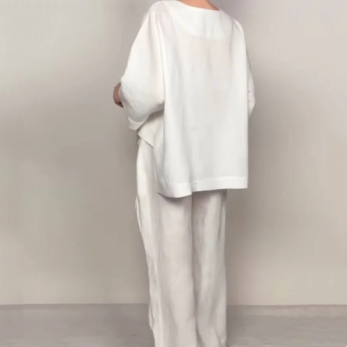 Iris Casual Pants Set | Cotton-Linen Blend, Asymmetric Hem 6