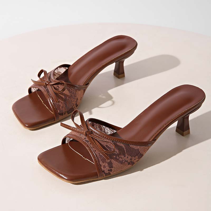 Lana Women's Mules | Lace Upper, Bow Accent, Slip-On Kitten Heel 7