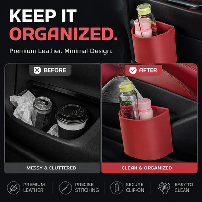 Liora Car Cup Holder | PU Leather, Wide-Mouth Opening, Phone Storage 1
