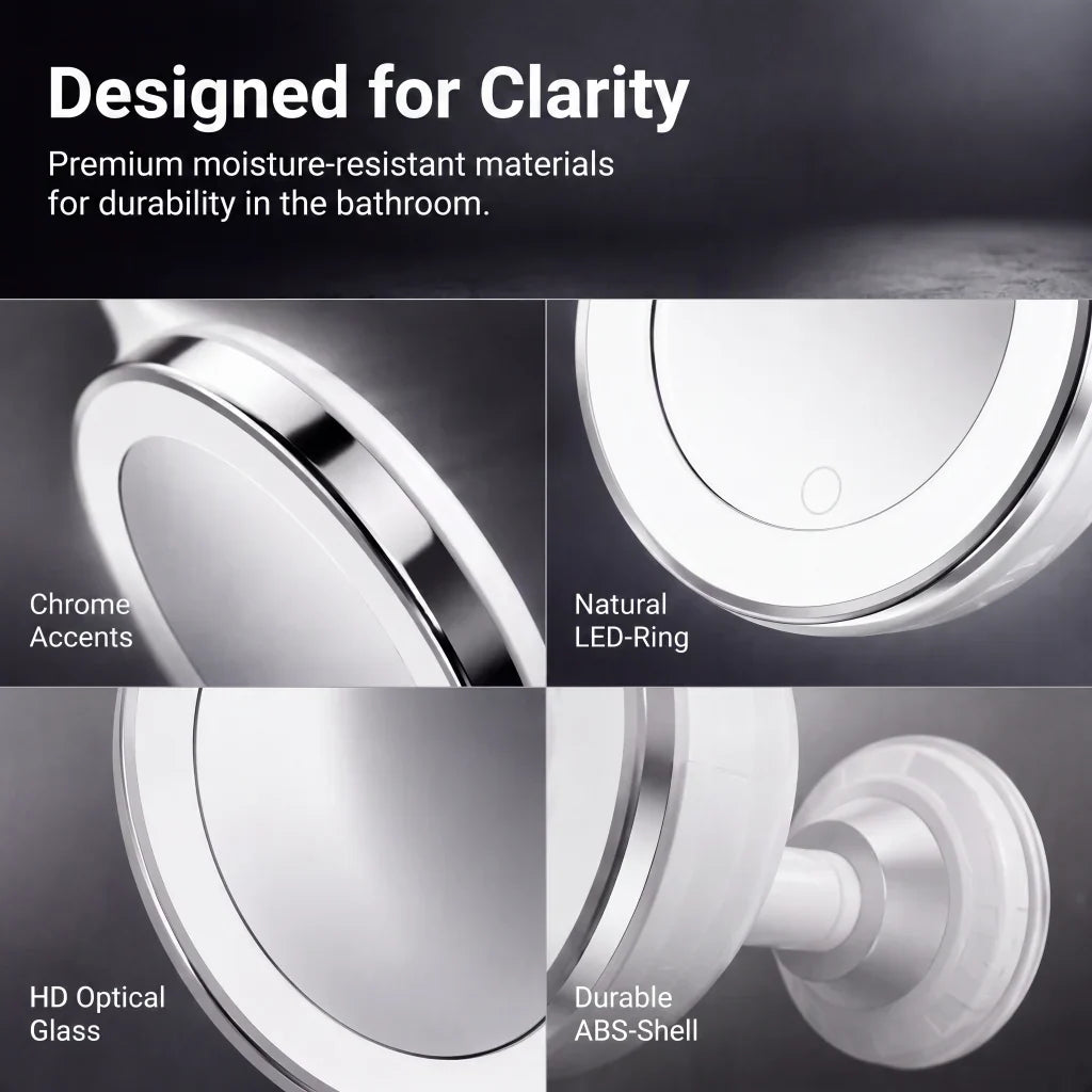 Luma Makeup Mirror | 10X Magnifying, LED Light, Suction Cup, 360° Adjustable 5