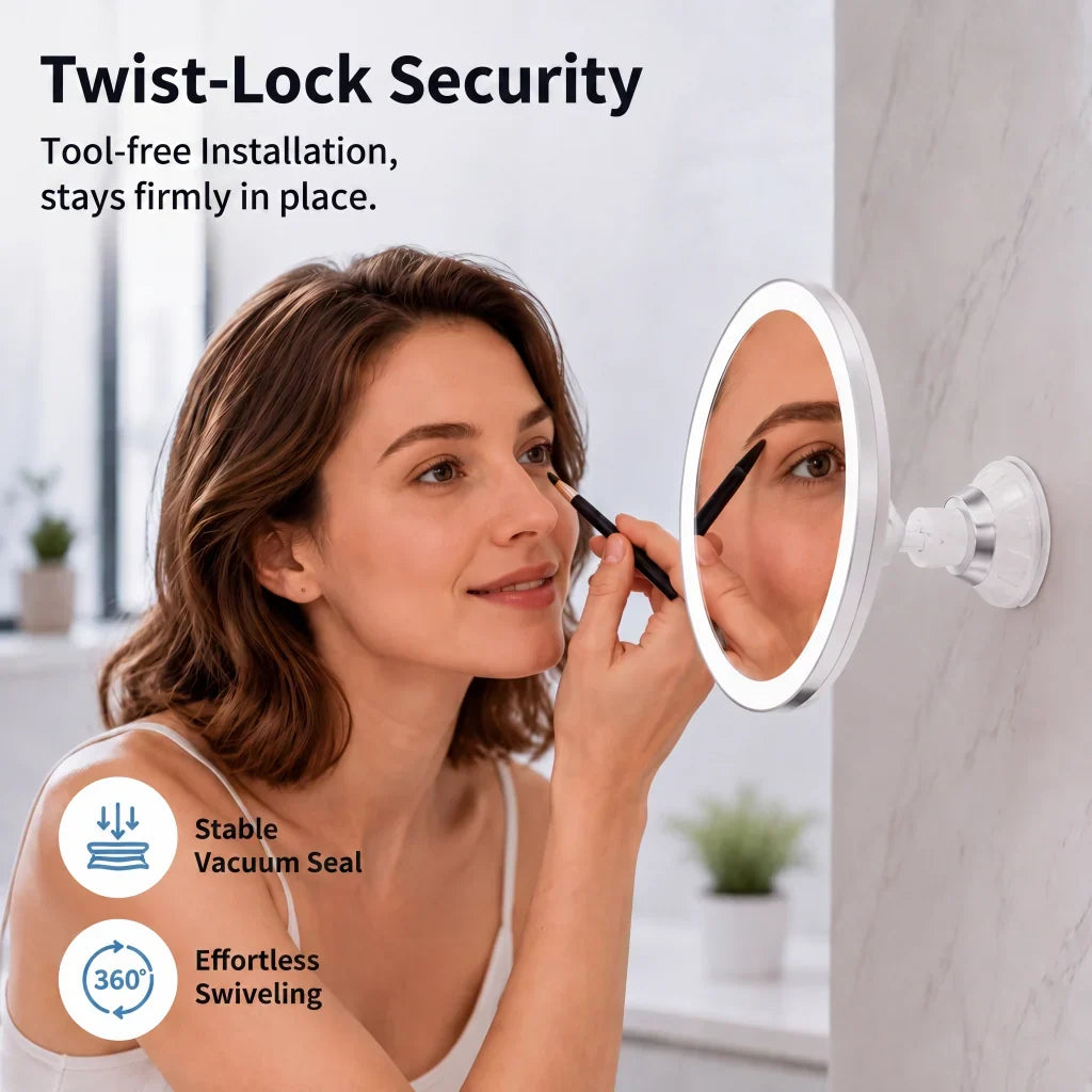 Luma Makeup Mirror | 10X Magnifying, LED Light, Suction Cup, 360° Adjustable 6