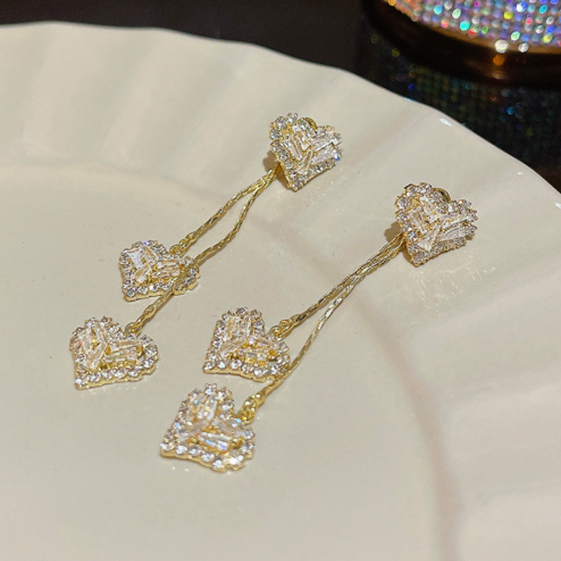 Luna Heart Drop Earrings | Gold, Cascading Crystal Design for Women 3
