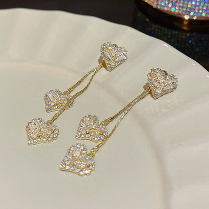 Luna Heart Drop Earrings | Gold, Cascading Crystal Design for Women 3