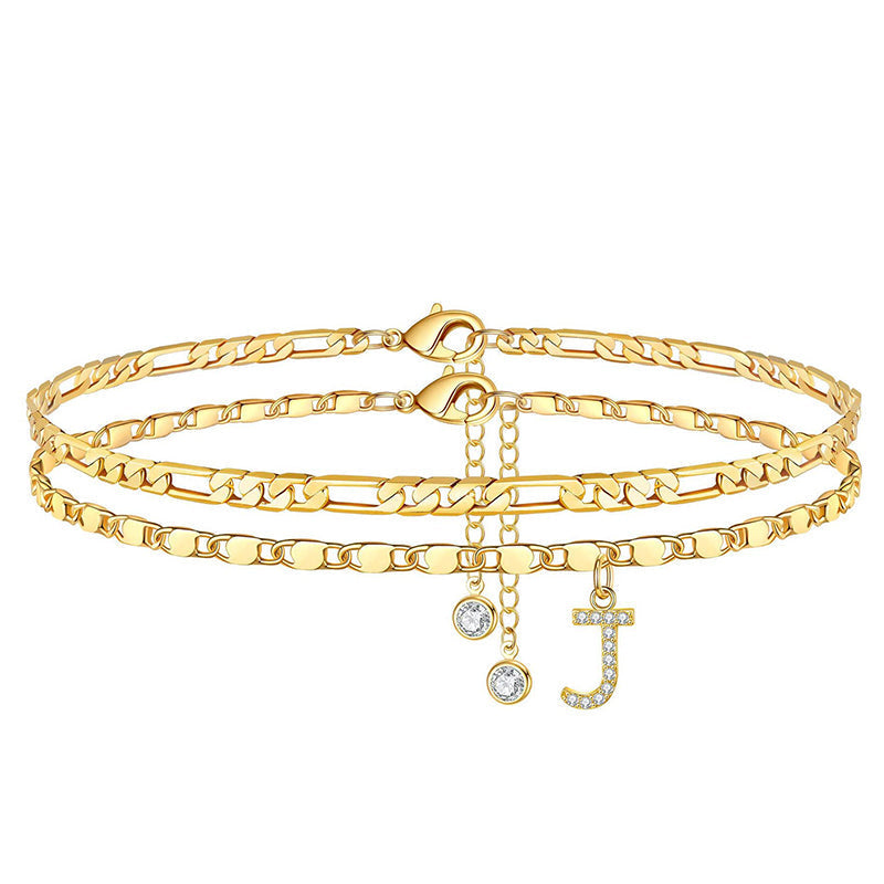 Luxe Layered Anklet | Gold Chain with Rhinestones, Adjustable Fit 16