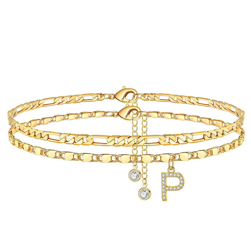 Luxe Layered Anklet | Gold Chain with Rhinestones, Adjustable Fit 17