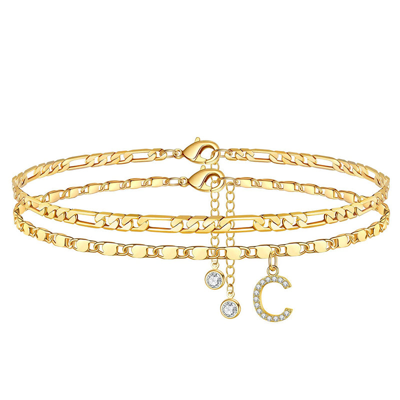 Luxe Layered Anklet | Gold Chain with Rhinestones, Adjustable Fit 18