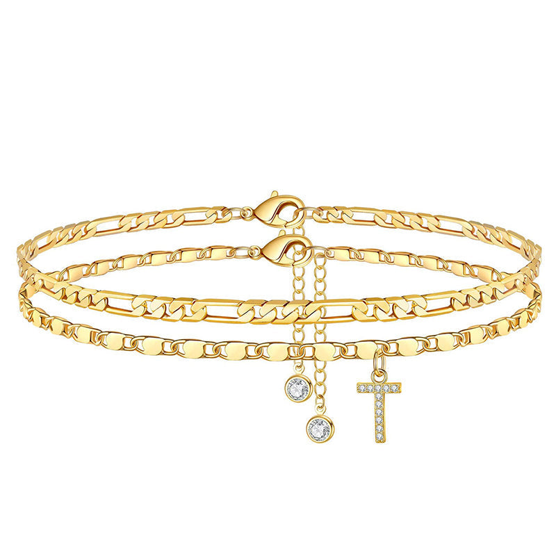 Luxe Layered Anklet | Gold Chain with Rhinestones, Adjustable Fit 24